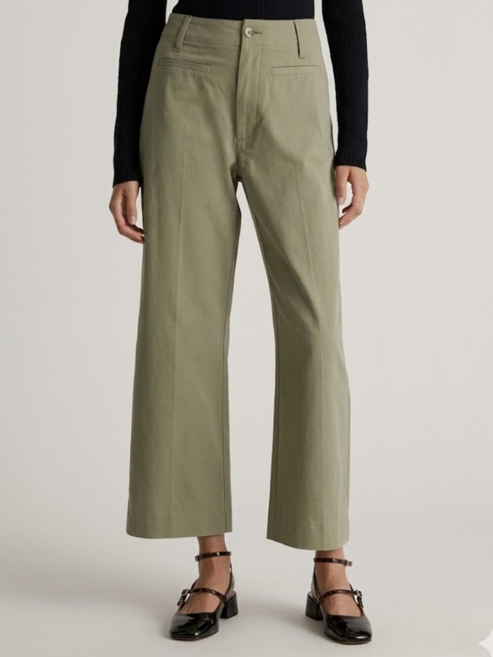 Quince Organic Stretch Cotton Chino Wide Leg Cropped Pant Olive 2